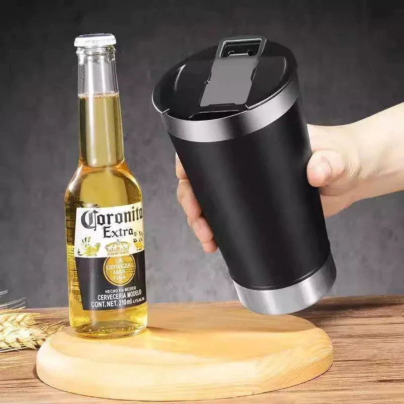 Copo Térmico 473ml COM TAMPA E Abridor Inox Para Cerveja Quente e Gelado