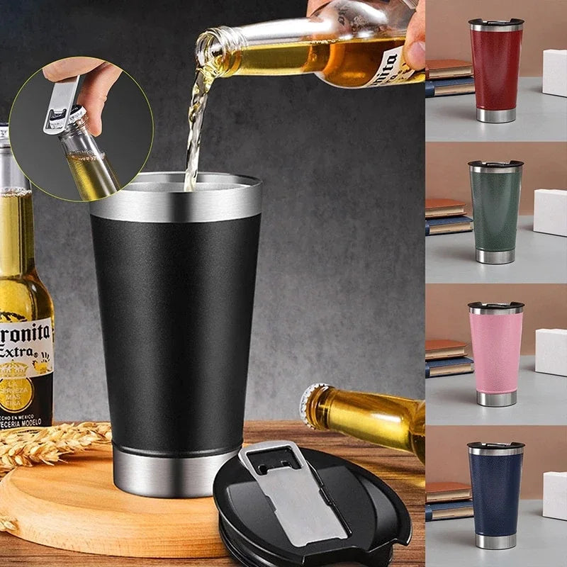 Copo Térmico 473ml COM TAMPA E Abridor Inox Para Cerveja Quente e Gelado