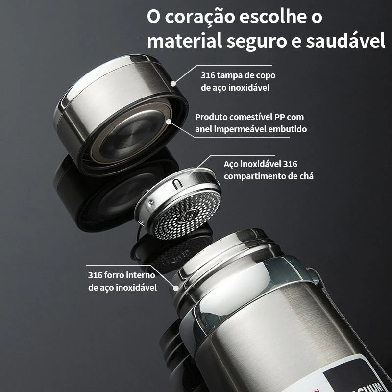 Garrafa térmica isolada, Isolamento duplo a vácuo, Super resistente, Ideal para bebidas quentes e frias, 1000ml